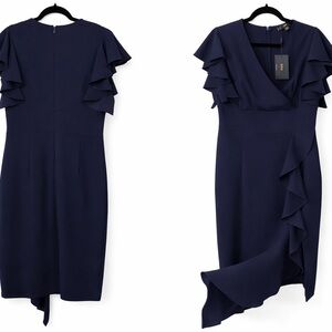 Elegant Navy Blue Ruffle Dress. New With Tags